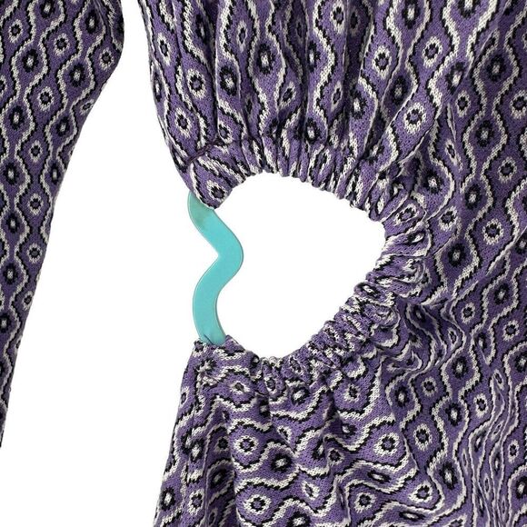 ZARA Dress Purple Open Back Heart Jacquard Size M Disco Long Sleeve Groovy Mock - Picture 2 of 9